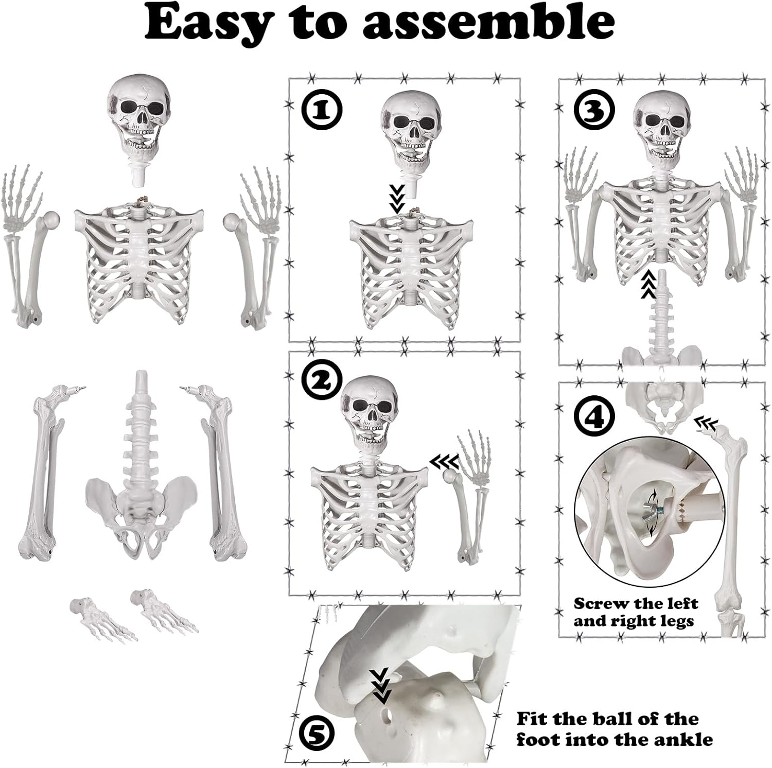 5.4Ft Halloween Posable Skeleton Realistic Life Size Human Skeleton Bones with Movable Joints for Halloween Haunted House Indoor Outdoor D&eacute;cor (1PC) image number 2