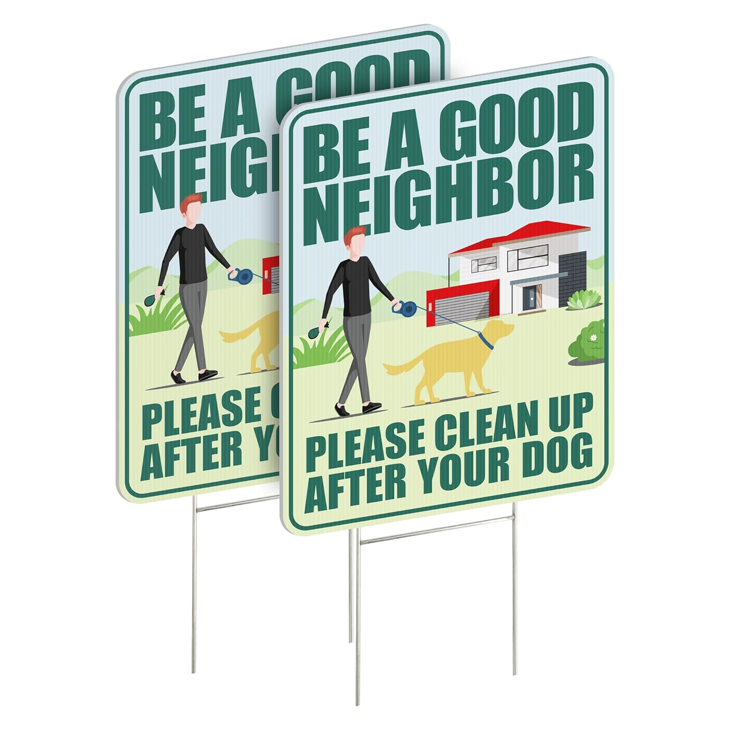 Clean up after Your Dog Signs 2 Pack 12"X9" with Metal Stake, No Pooping Dog Signs for Yard, Pick up after Your Dog Signs image number 2