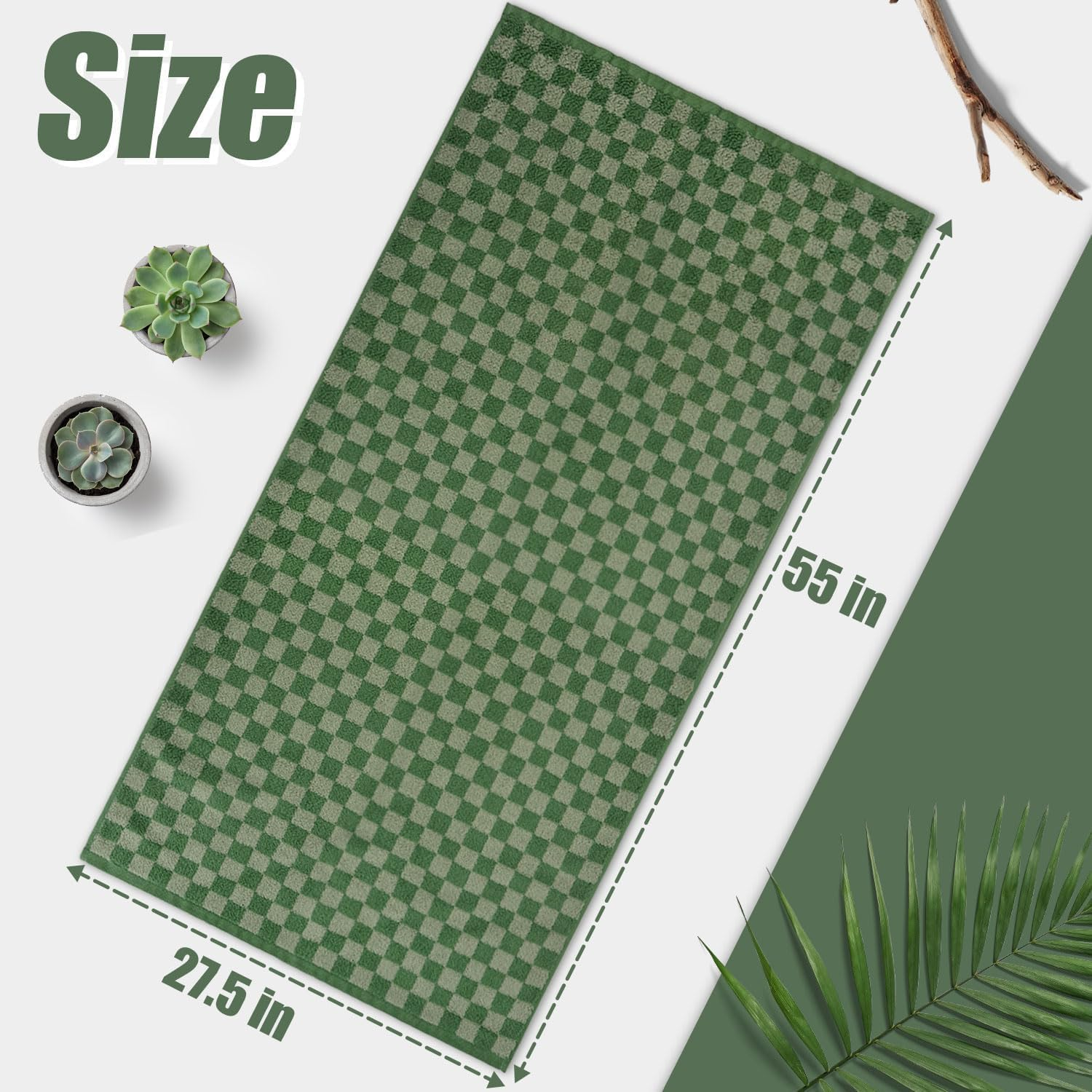 Jacquotha Luxury Bath Towels for Bathroom Green Checkered (54X28 Inches) - Cotton Soft Absorbent Shower Towels 2 Pack, Daily Use Lightweigt Towels Quick Dry, Christmas Towels Decorations Gifts - Orange image number 3