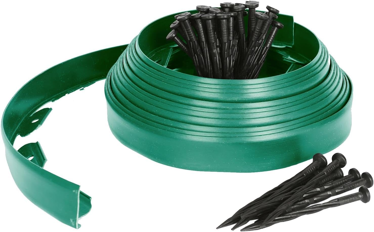 Harbour Housewares 10M Flexible Lawn Edging with 40 Pegs - Green - Plastic Garden Edging Grass Border Flower Bed Stone Path Edge Height 4Cm Patio Landscaping Divider Palisade