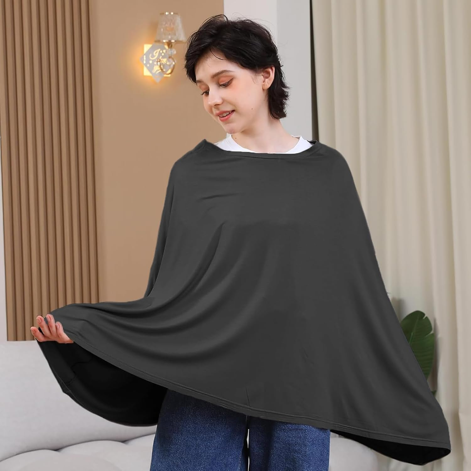 Weidllys Multi-Use Nursing Cover for Breastfeeding, 360&deg;Full Coverage Nursing Poncho, Rayon Soft & Breathable Breastfeeding Cover up (Black) image number 5