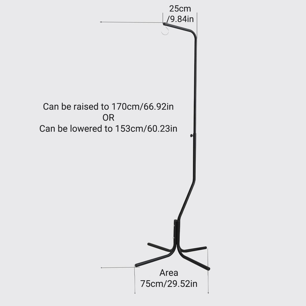 AIMALL Adjustable Birdcage Stand, Four-Legged Telescopic Metal Bracket, 29.52 X 66.92 Inch, 360&deg; Rotating Hook, Black or White, Sturdy and Stable Design - Black image number 7