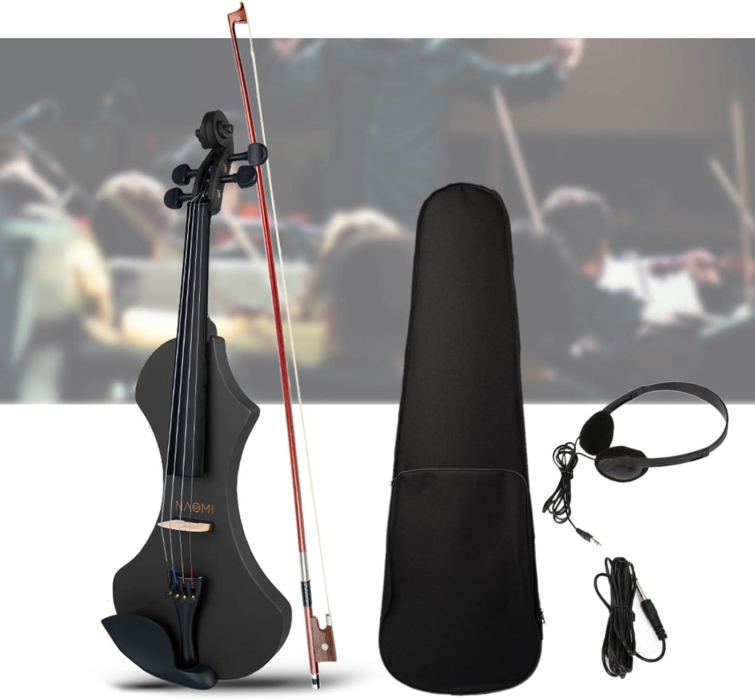 Electric Violin 4/4 Headphone Full Size Acoustic Electric Violin Set Beginner - Black image number 6
