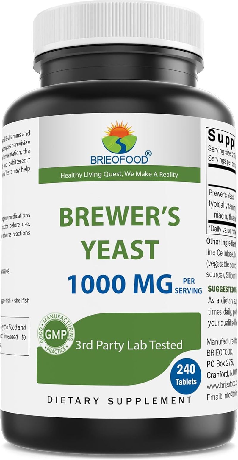 Brieofood Brewers Yeast 1000 Mg per Serving - 240 Tablets - 3Rd Party Labe Tested for Purity & Quality image number 1