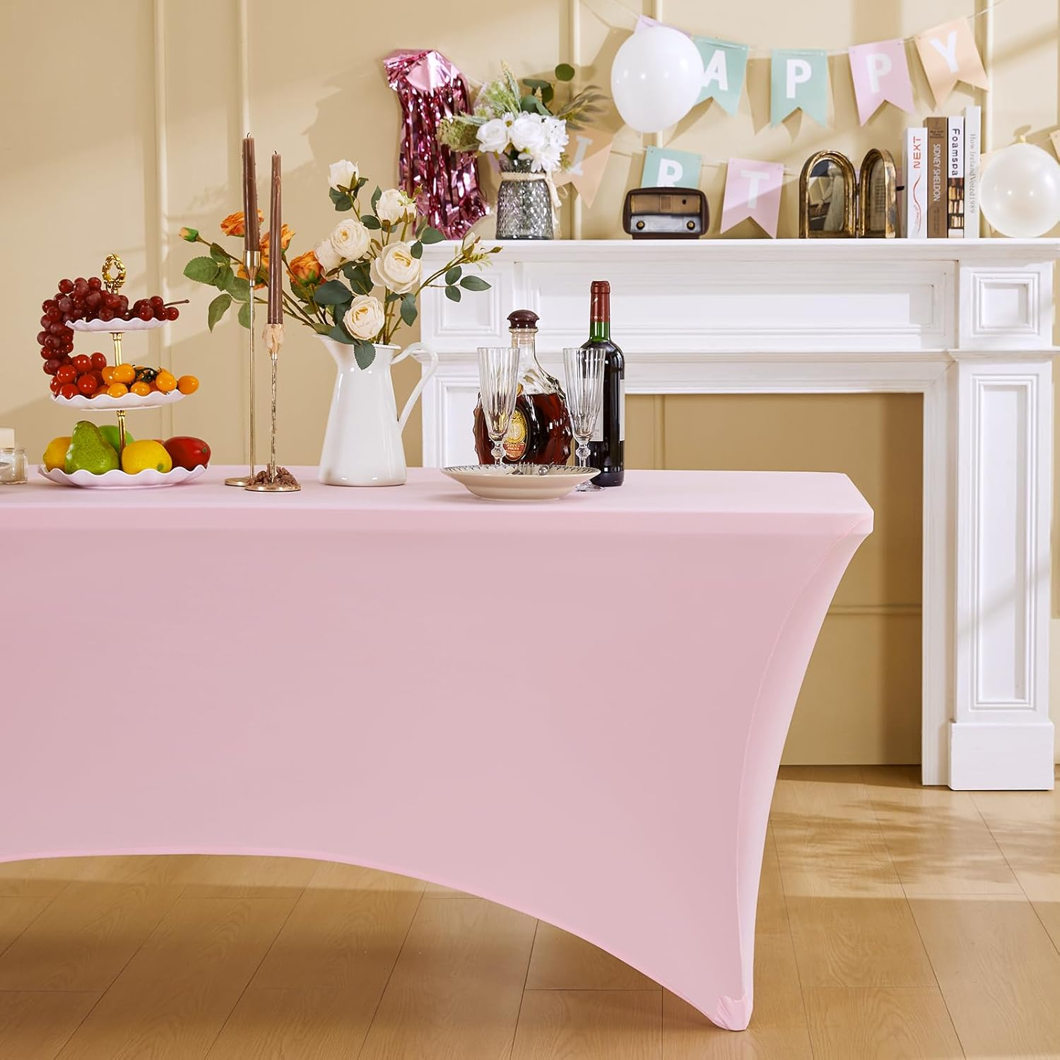 Fantastshop 8Ft Stretch Spandex Table Cloth for Rectangle Table Tight Fitted Tablecloths - Washable and Wrinkle Resistant Table Cover for Events Party Wedding Birthday Patio Banquet Festival, Pink. image number 6