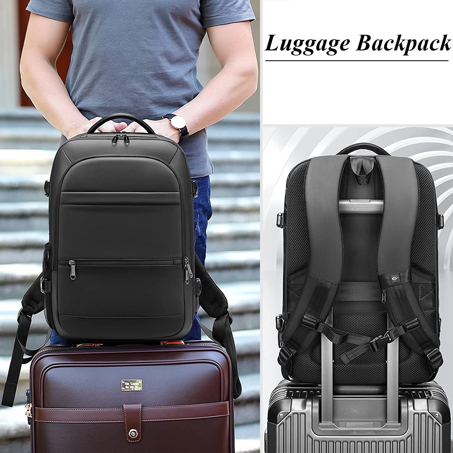 Qiccijoo Travel Backpack 40L Flight Approved Carry on Backpack for Men Women Expandable Large Luggage Backpack 17 Inch Waterproof Laptop Backpack Business School Weekender Overnight Backpack image number 2