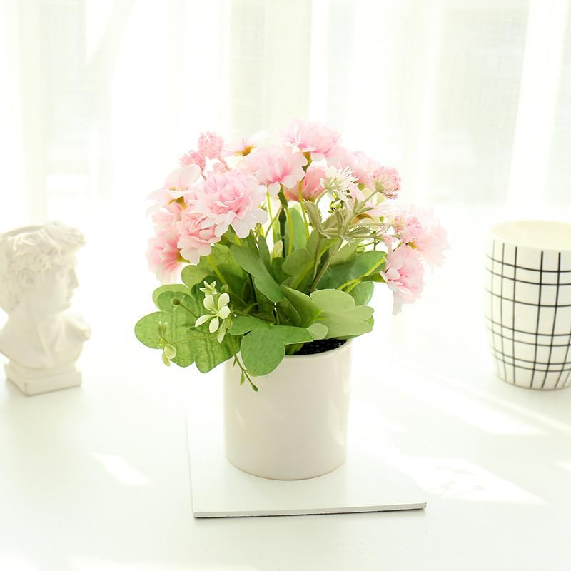 Artificial Flowers with Vase, Artificial Flowers in Vase, Fake Flowers Home Flower Arrangement, Balcony, Hallway, Garden, Bedroom, Living Room, Dining Table Decoration Flower (C Pink)
