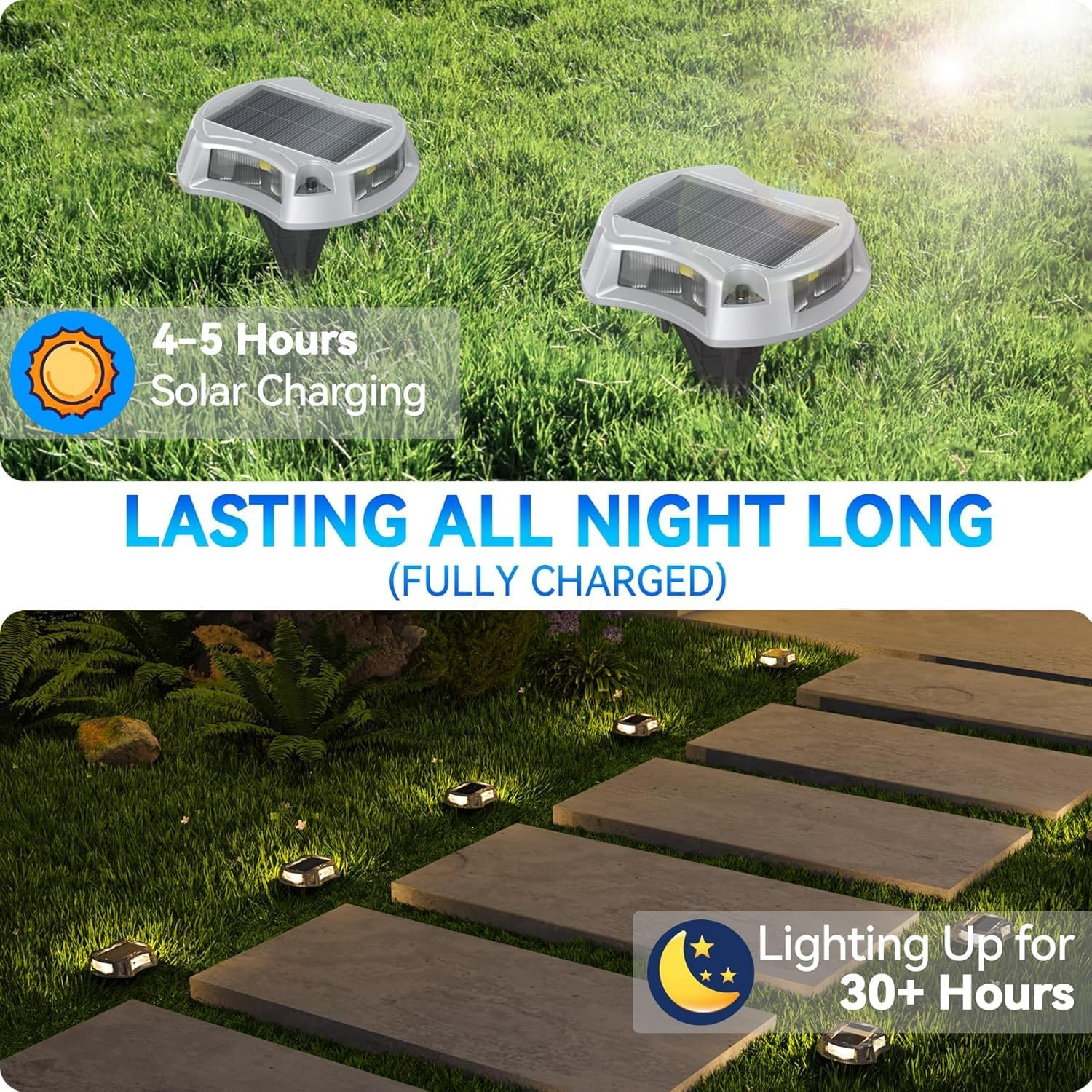 4Pack Solar Driveway Lights, Aluminum Alloy Solar Deck Light,Ip68 Outdoor Waterproof Marine Dock Lights, Multi-Color Wireless Light for Garden Path and Walkway[Rgb/Fix-Color/Strobe]