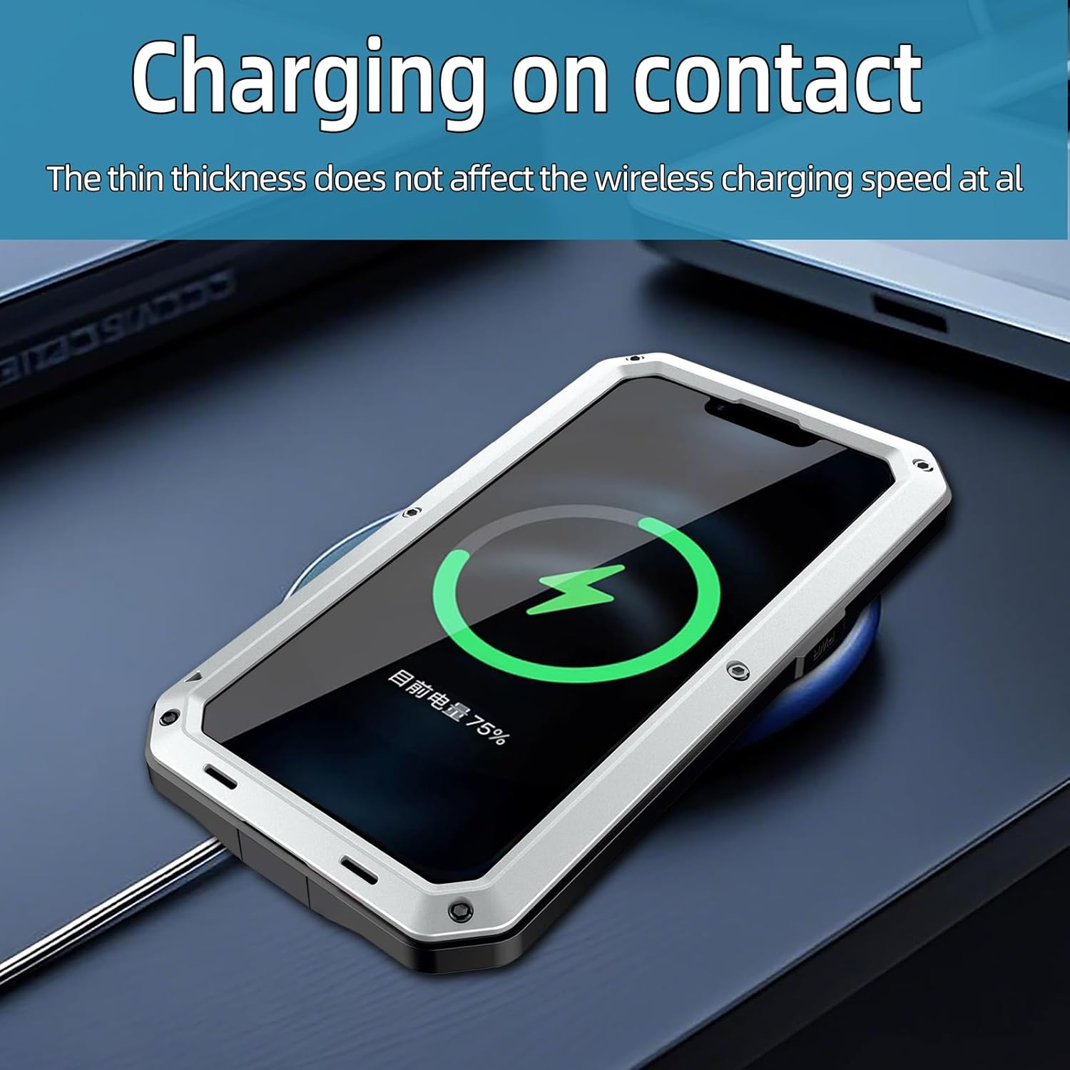 LOVE MEI Compatible with Iphone 16E Metal Case, Outdoor Sports Military Heavy Duty Shockproof Dustproof Hybrid Aluminum Silicone Tempered Glass Hard Case (Silver) image number 3