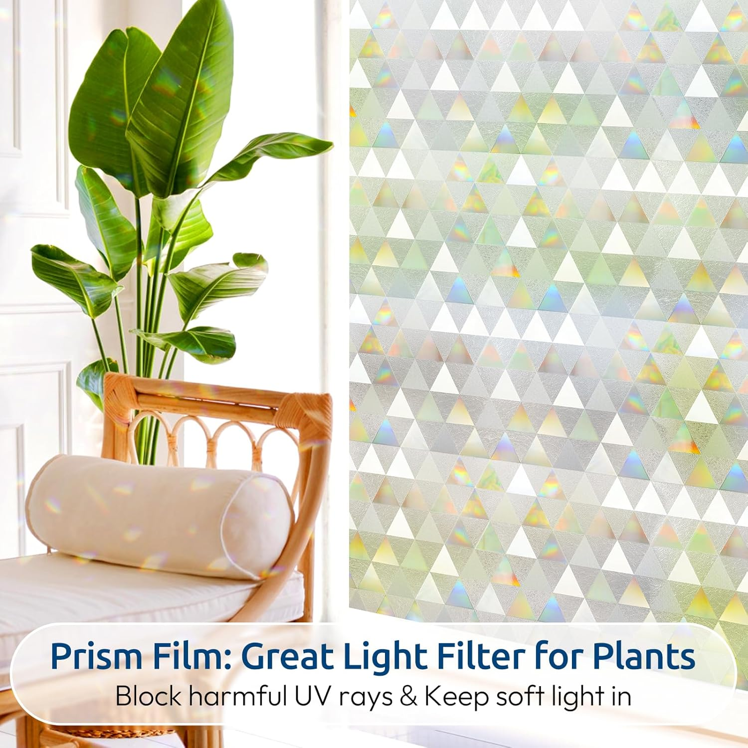 Rabbitgoo Privacy Window Film Non-Adhesive, Rainbow Window Cling 3D Decorative Window Vinyl, Stained Glass Window Covering Film Sun UV Blocking for Home Office Bathroom, 90X200Cm(35.4 X 78.7 Inches) image number 4