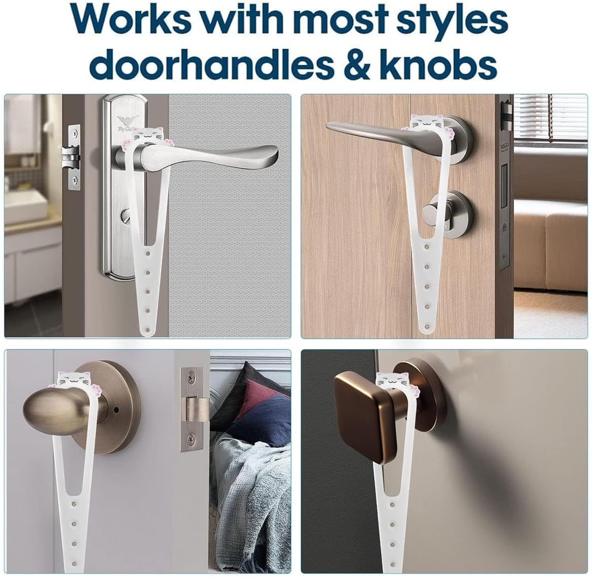 2 PCS Adjustable Pet Door Latch, Room Door Lock to Prevent Dogs from Entering, Easy Installation Cat Door Stopper with Elastic Strap, Allows Cats Free Access, Durable and Damage-Free Design - Black-2Pcs image number 5