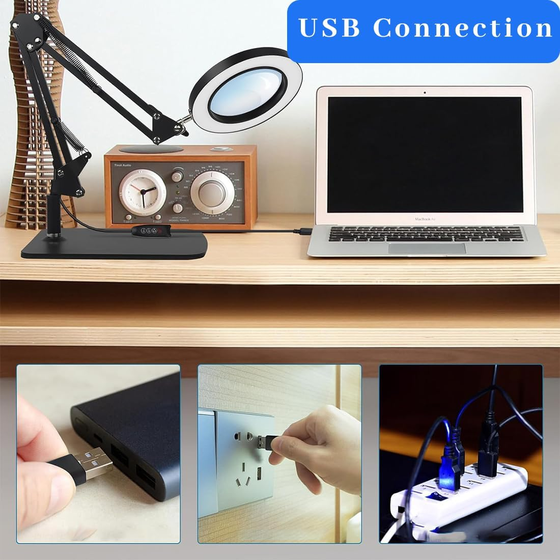 10X Magnifying Glass with Light, Adjustable Arm and Stand, Heavy-Duty 2 in 1 Metal Base Magnifier, 2200 Lumens LED Lamp, Ideal for Reading, Crafting, and Hobby Work image number 2