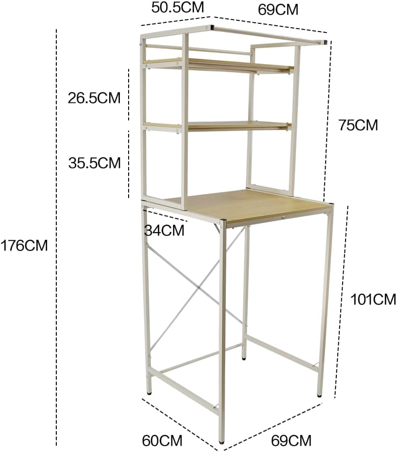 ALSTON Washing Machine Storage Rack 3 Tier Laundry Room Storage Shelf, Freestanding Oven Laundry Machine Organizer Rack Space Saving Bathroom Organiser Towel Shelves, 175X69X60Cm