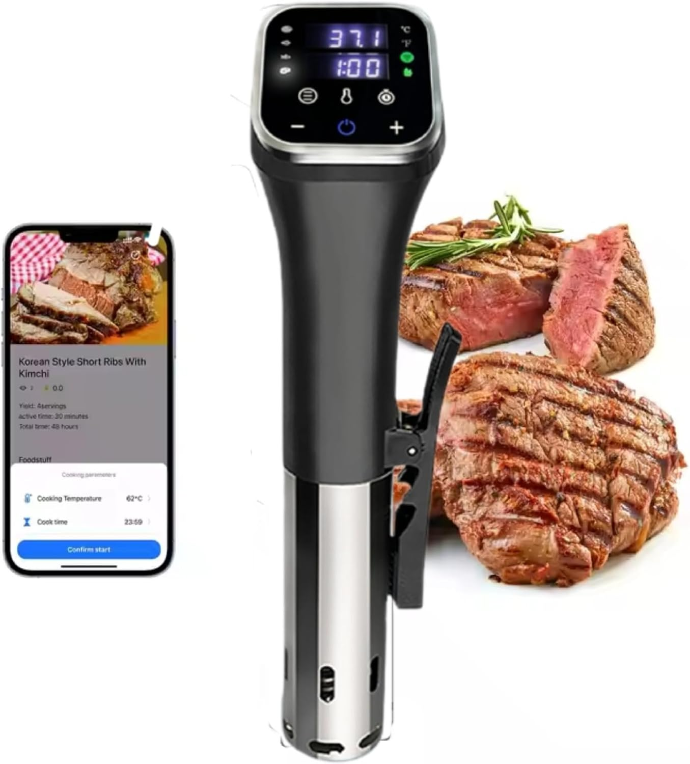 Forubar Sous Vide Cooker, Sous-Vide Cooker Precision Control with Wifi APP, 1100W Sous Vide with App Preset Menus Recipes Precise Temperature & Timer image number 3