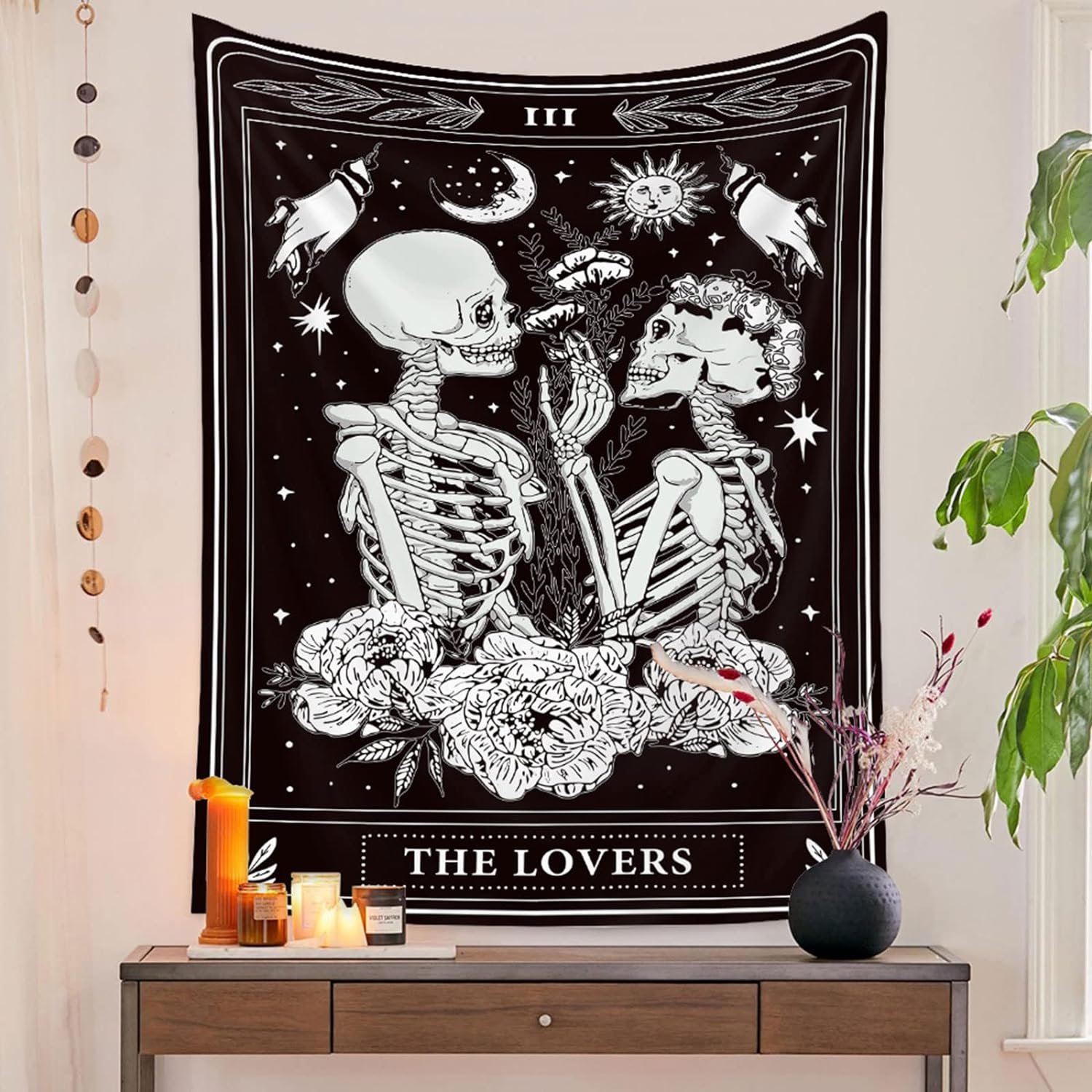 Skull Tapestries Black and White Skeleton Gothic Grunge Dark Witchy Wall Hanging Decor Tapestry for Bedroom Aesthetic Alt Room (30X40 Inches Vertical)
