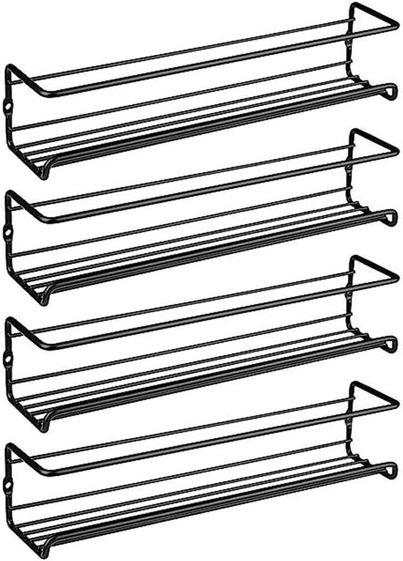 AIMALL 4PCS Stainless Steel Kitchen Seasoning Rack Set Wall Mounted Carbon Steel Punch-Free Spice Storage Shelf with Drainage Design for Bottles and Condiments image number 5