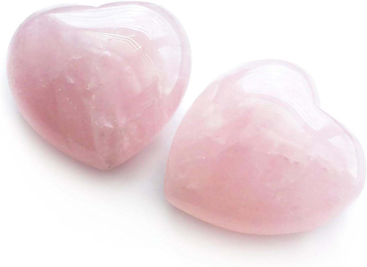Puffy Heart Hand-Carved of 100% Natural Crystal Stones for Chakra Energy Healing, Meditaion, Massage and Decoration (Set of 2 Rose Quartz) image number 1