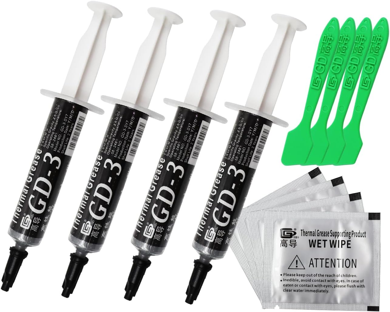 GD-3, 4 Pieces of Net Weight 7 Grams Syringe with Bag Packaging Gray Thermal Conductive Grease Paste Heat Sink Compound Silicone Plaster Computer Cooling BB7