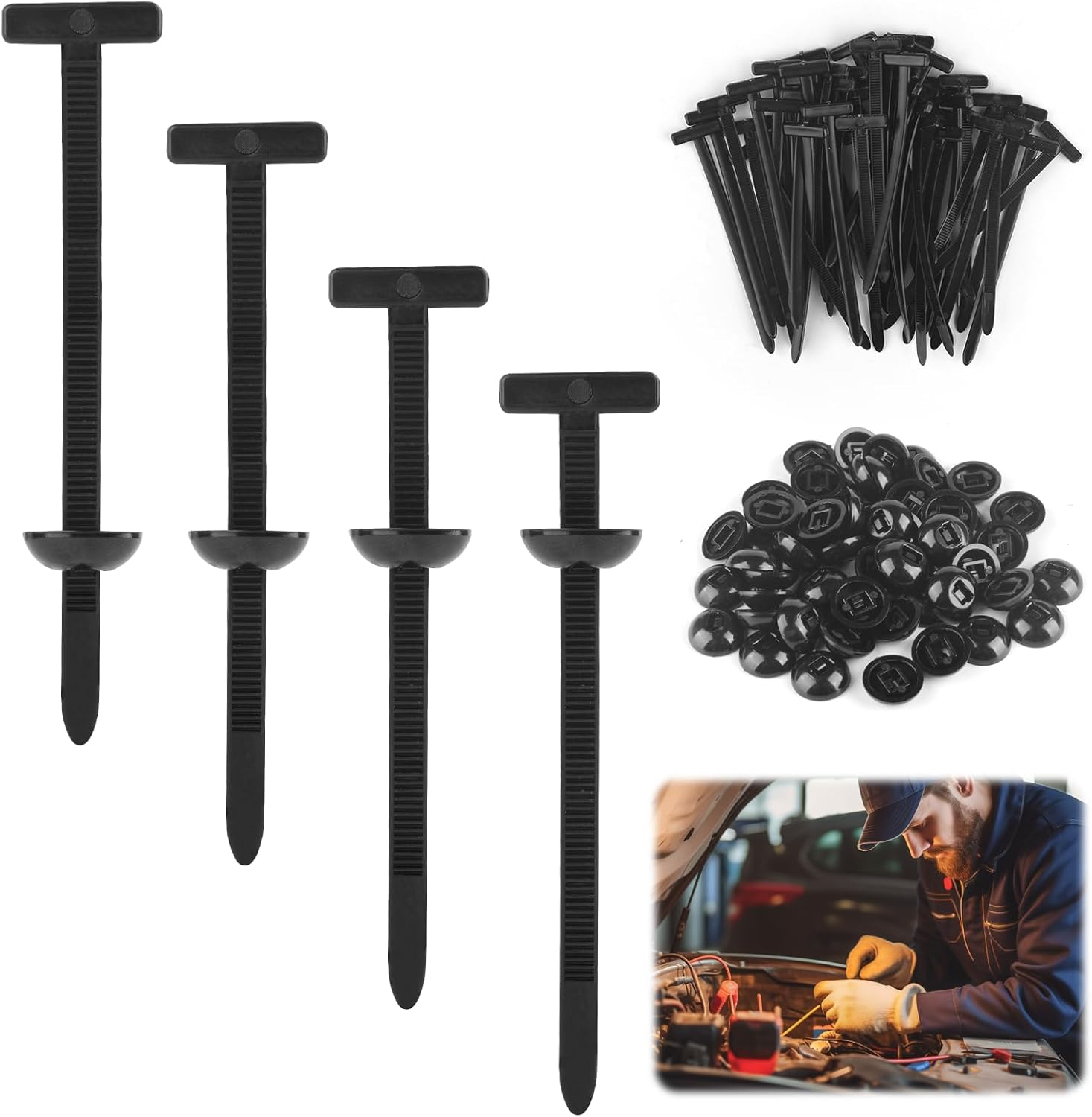 Eukyplace Universal Push Mount Cable Zip Ties 100Pcs &ndash; Heavy Duty Nylon Fastener Clips, Automotive Fender Liner Retainer Clips, Multipurpose Self-Locking Cable Ties image number 5