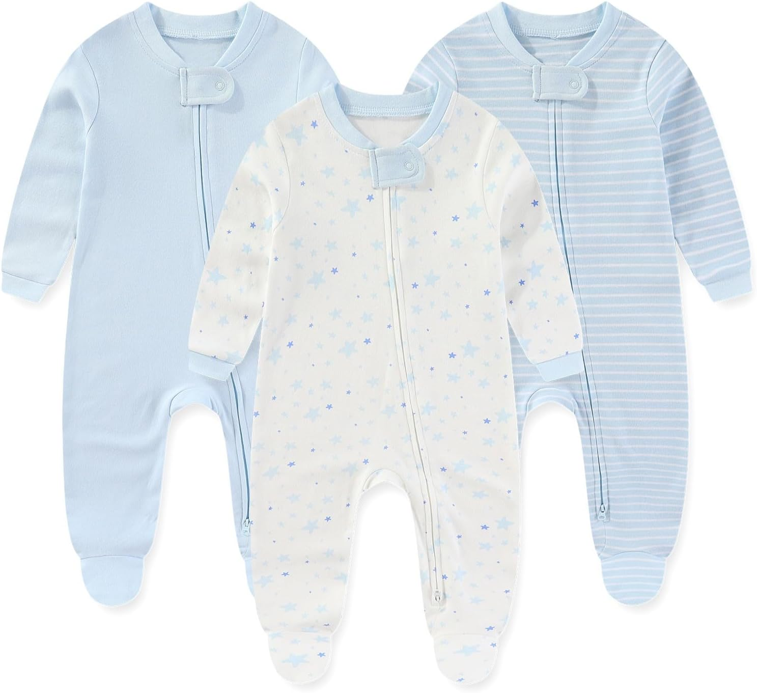 Unisex Zipper Baby Footies Rompers Long Sleeve 3 Pack Infant Boy Girl Jumpsuits 0-12Months Babies Outfits