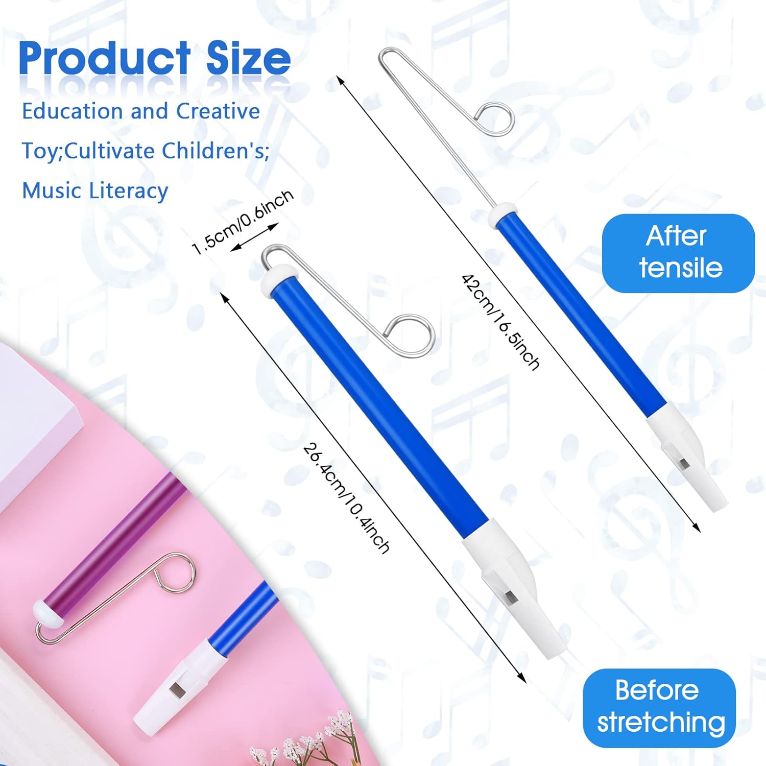 Abeillo Slide Whistle Instrument, Pack of 2 Plastic Sliding Whistle with Stainless Steel Glide Bars for Boys and Girls for Practising Music, Professional Musical Instrument for Beginners