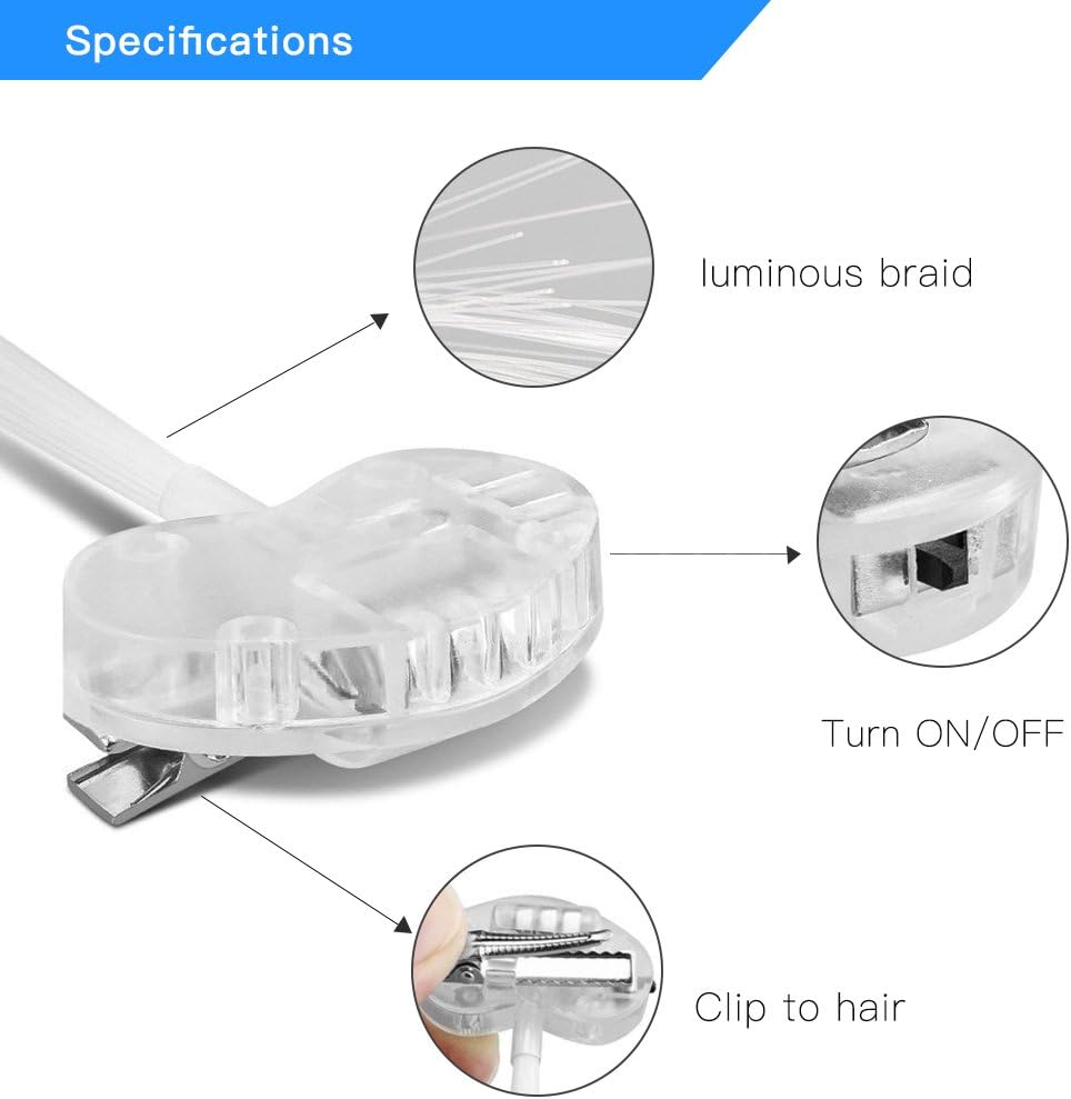 Novelty Place [Party Stars] 14 Inch LED Light-Up Optic Fiber Hair Extension with Barrette Party Light Set - Alternating Multicolors (12 Pack) image number 1