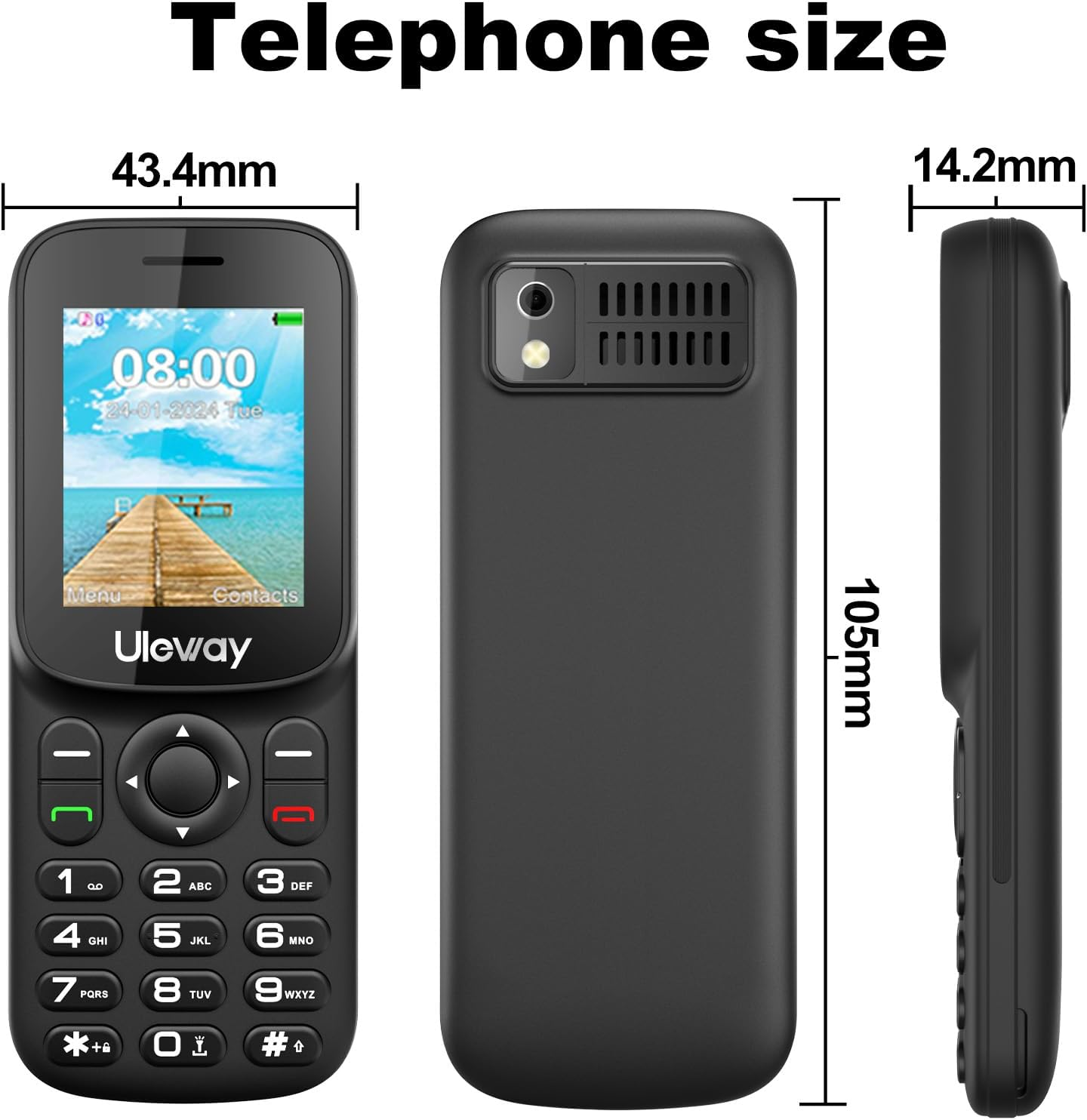 Tosaju 4G LTE Phone Mini Button Mobile Phone without Contract 1.7 Inch Colour Display Bluetooth 1000 Mah Long Standby Time Dual SIM Portable Mobile Phone Senior Mobile Phone with LED Torch image number 2