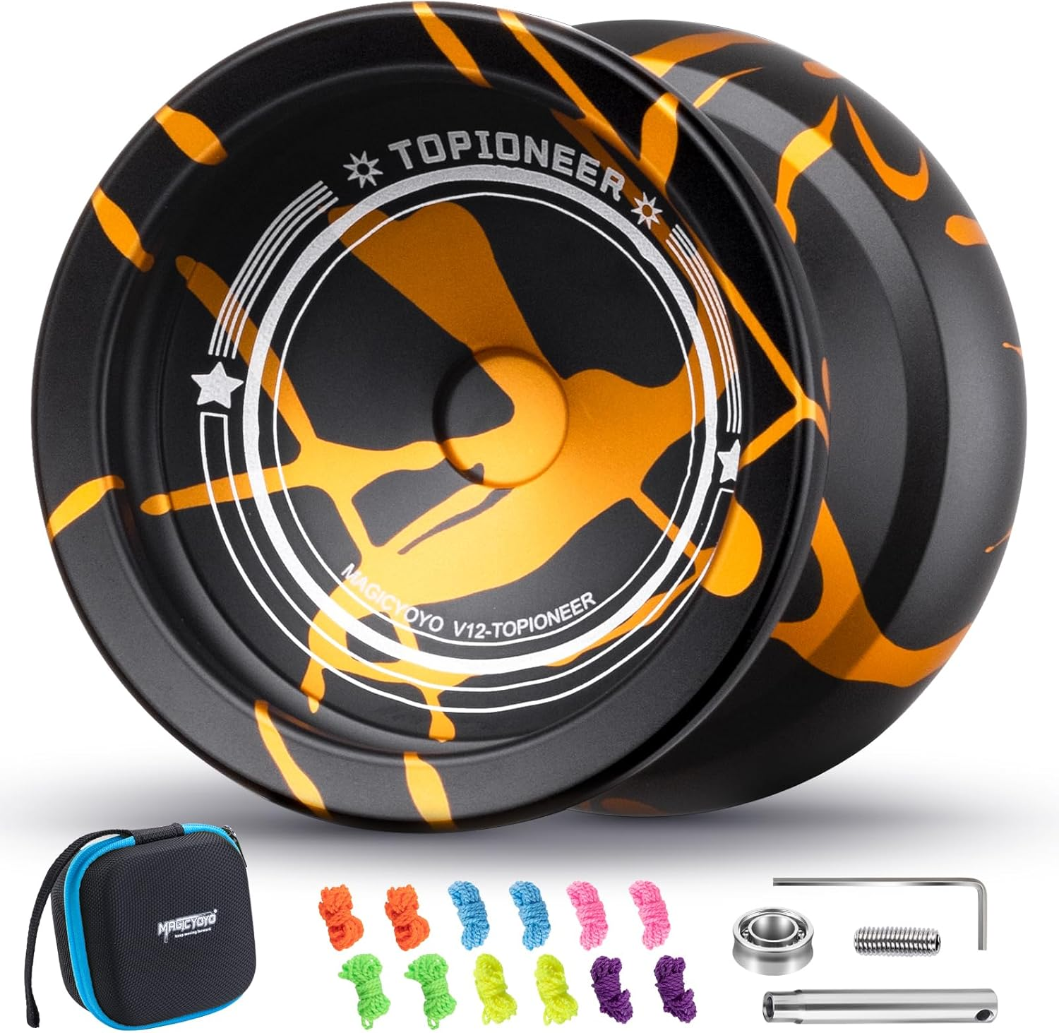 MAGICYOYO V12 Responsive Yoyo for Kids & Beginner, Unresponsive Yo Yo for Adults, Professional Yoyo for Finger Spin Trick with 12 Yoyo Strings & Yo-Yo Accessory Kit (Black Gold Splash image number 3