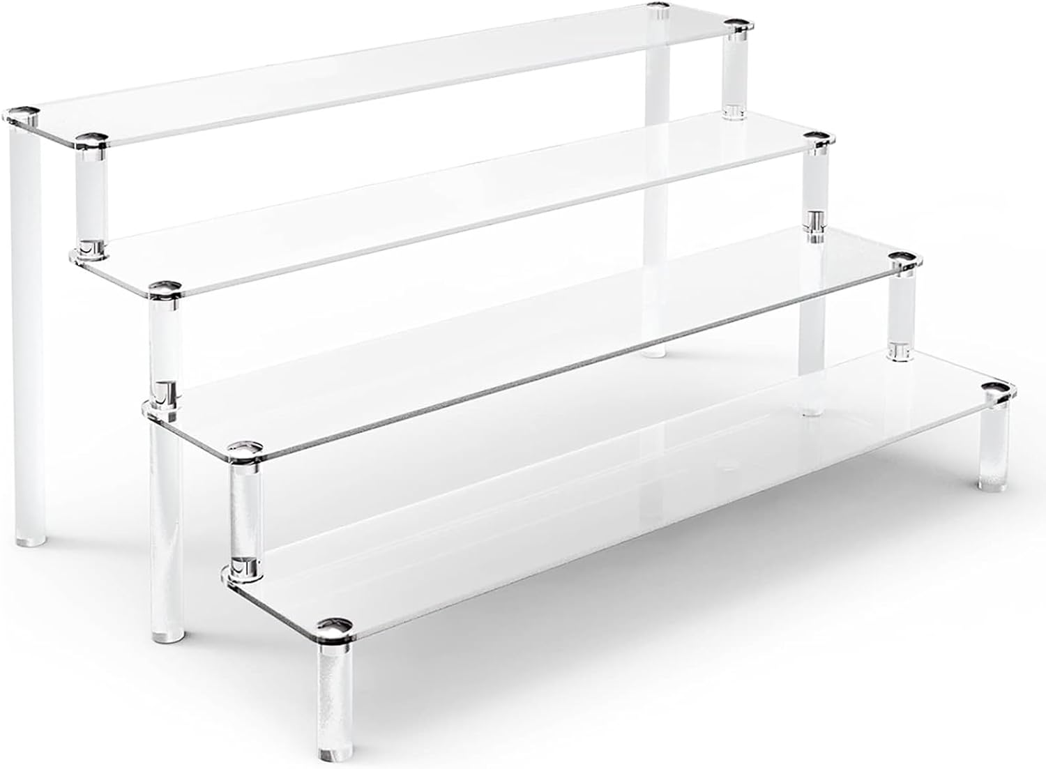 4-Tier Acrylic Riser Shelf Display Stand - Clear Holder for Action Figures, Collectibles, Toys, Cupcakes, Desserts, Jewels, Figurines, Perfume, Makeup, and More