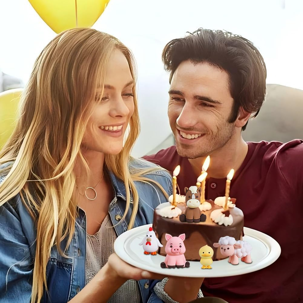 5Pcs Farm Animal Birthday Cake Decoration 3D Cartoon Farm Animal Cake Topper Sheep Cow Pig Duck Chicken Cake Decoration Cake Topper Cupcake Topper Picks for Baby Shower Kids Birthday Party image number 4