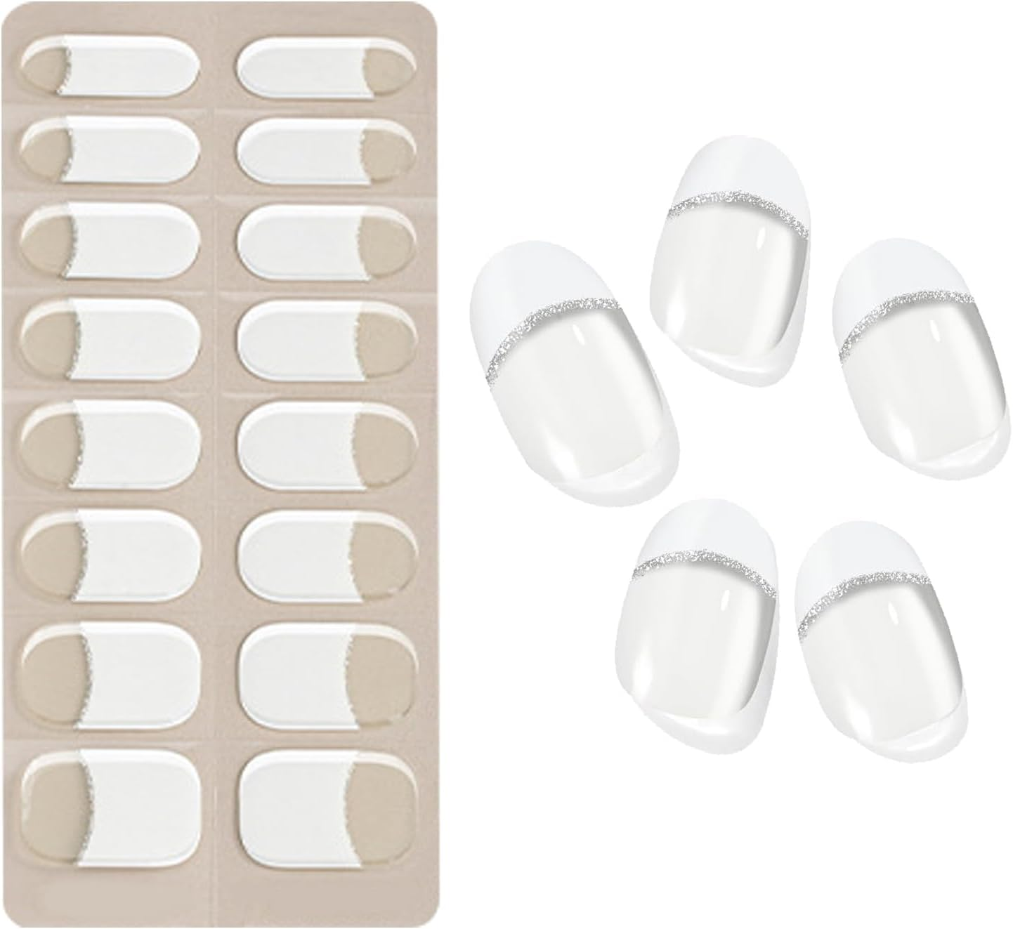 Semi Cured Nail Stickers,French Nail Polish Stickers - French Tip Nail Strips, Gel Nail Wraps Works with UV Light for Home Nails image number 5