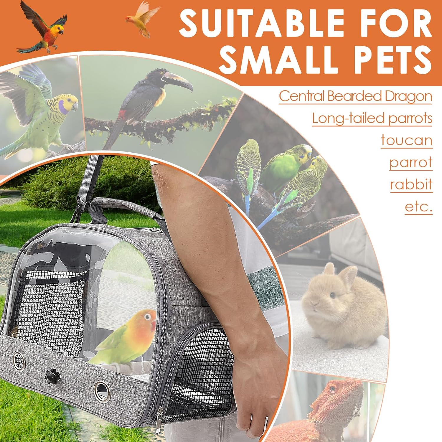 Bird Travel Carrier, Portable Small Bird Travel Bag, Breathable Parrot Cage with Perch Clear Window for Parrot, Small Pet image number 6