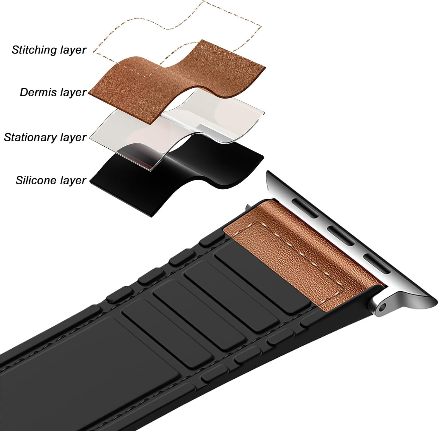 Eweison Genuine Leather Bands Compatible with Apple Watch Band 44Mm 45Mm 46Mm 49Mm for Men Women,Adjustable Magnetic Strap Top Grain Leather Wristband for Iwatch Series 10 9 8 7 6 5 4 SE Ultra/Ultra 2