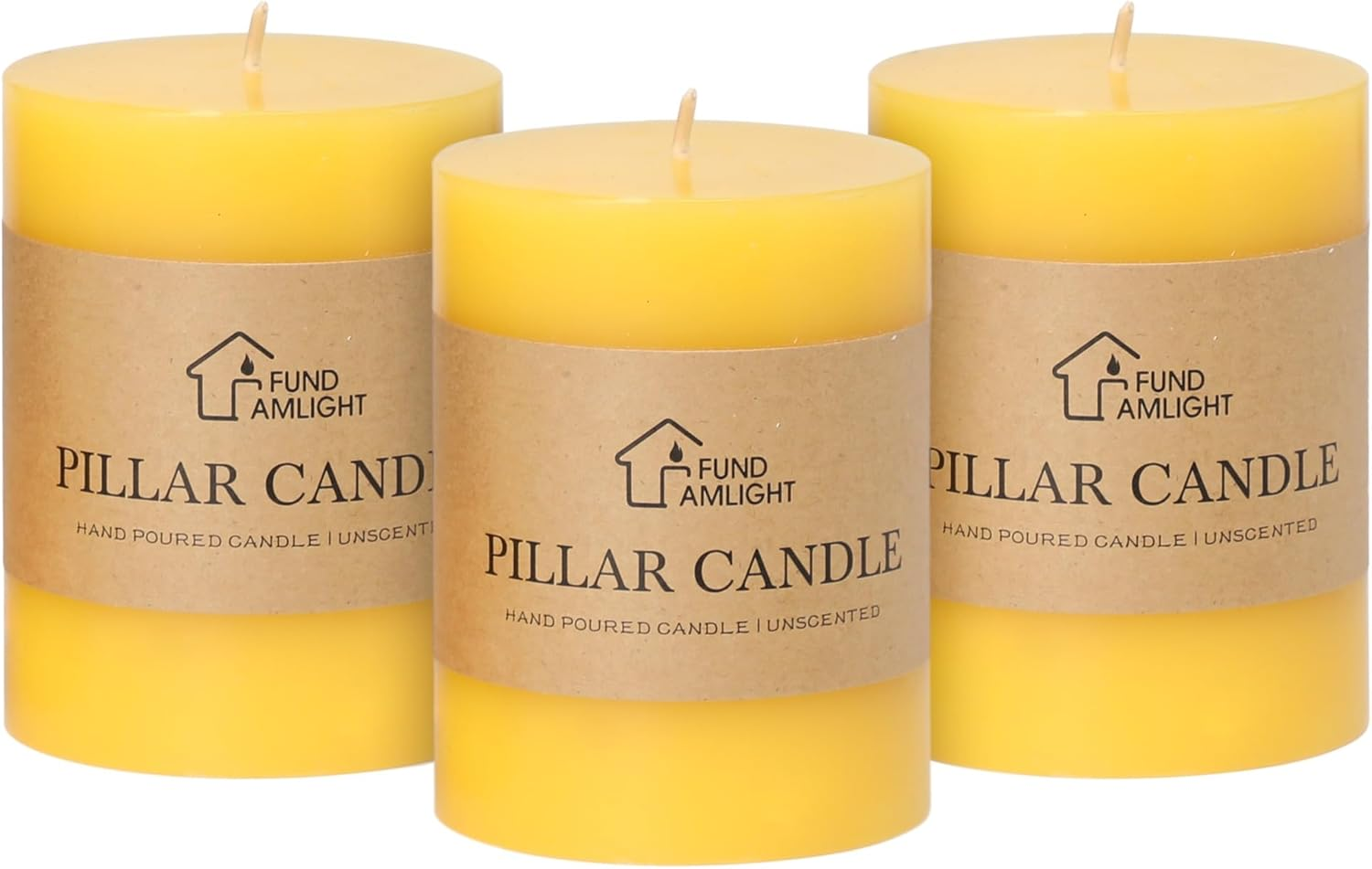 3X4 Inch Yellow Pillar Candles Set of 3 - Decorative Unscented Pillar Candle, Long Burning Dripless Candle for Table Decor, Smokeless Large Pillar Candles for Wedding Table Decor image number 4