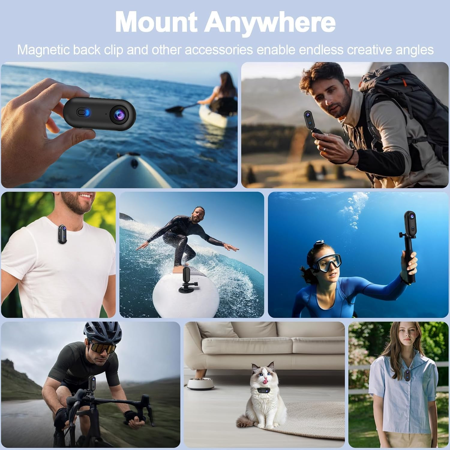 B-Qtech 4K Action Camera, 360&deg; Mini POV Portable Magnetic Body Camera, Underwater Camcorder 30M Waterproof Wifi Wearable Video Recorder 120&deg; Wide Angle for Work Travel Pet Walk Vlog image number 2