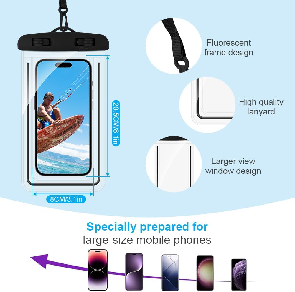Diuli Waterproof Phone Pouch Case, 2 Pack IPX8 Waterproof Phone Case Bag for Swimming Adjustable Lanyard Underwater Dry Bag for Water Sports Beach Surfing（Black） image number 5