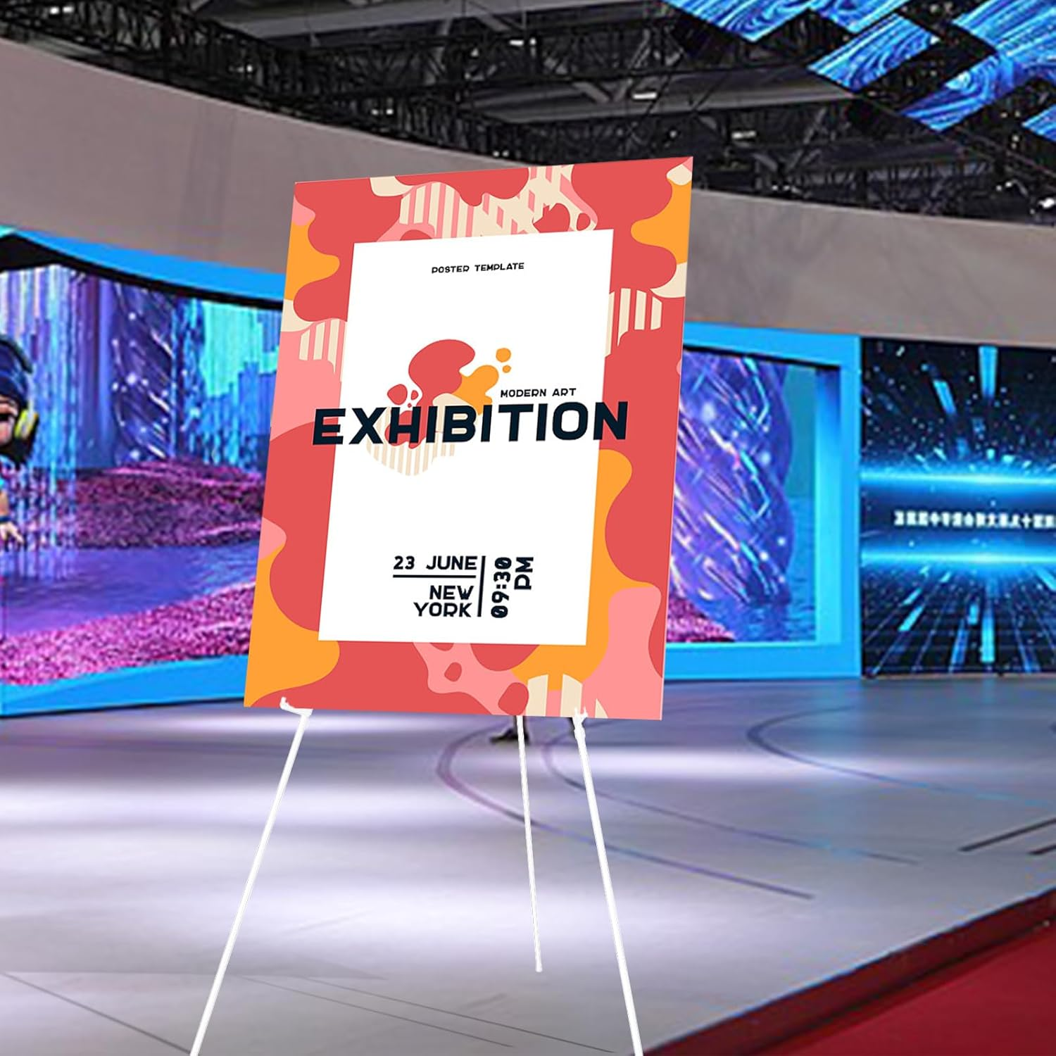 Easel Stand, Instant Floor Poster, Lightweight, 63'' Foldable Artist Easel for Wedding Banner, Painting Canvas, Poster, Adjustable Metal Easel with Portable Bag (White)