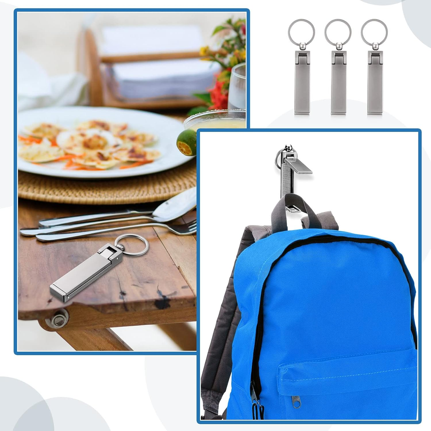 3 Pieces Purse Hook for Table Instant Bag Hook Hanger, Handbag Table Holder Hanger Set Mobile Phone Holder Foldable Women'S Handbag Storage Stylish Swivel Hanger for Desk (Silver) - Silver image number 5