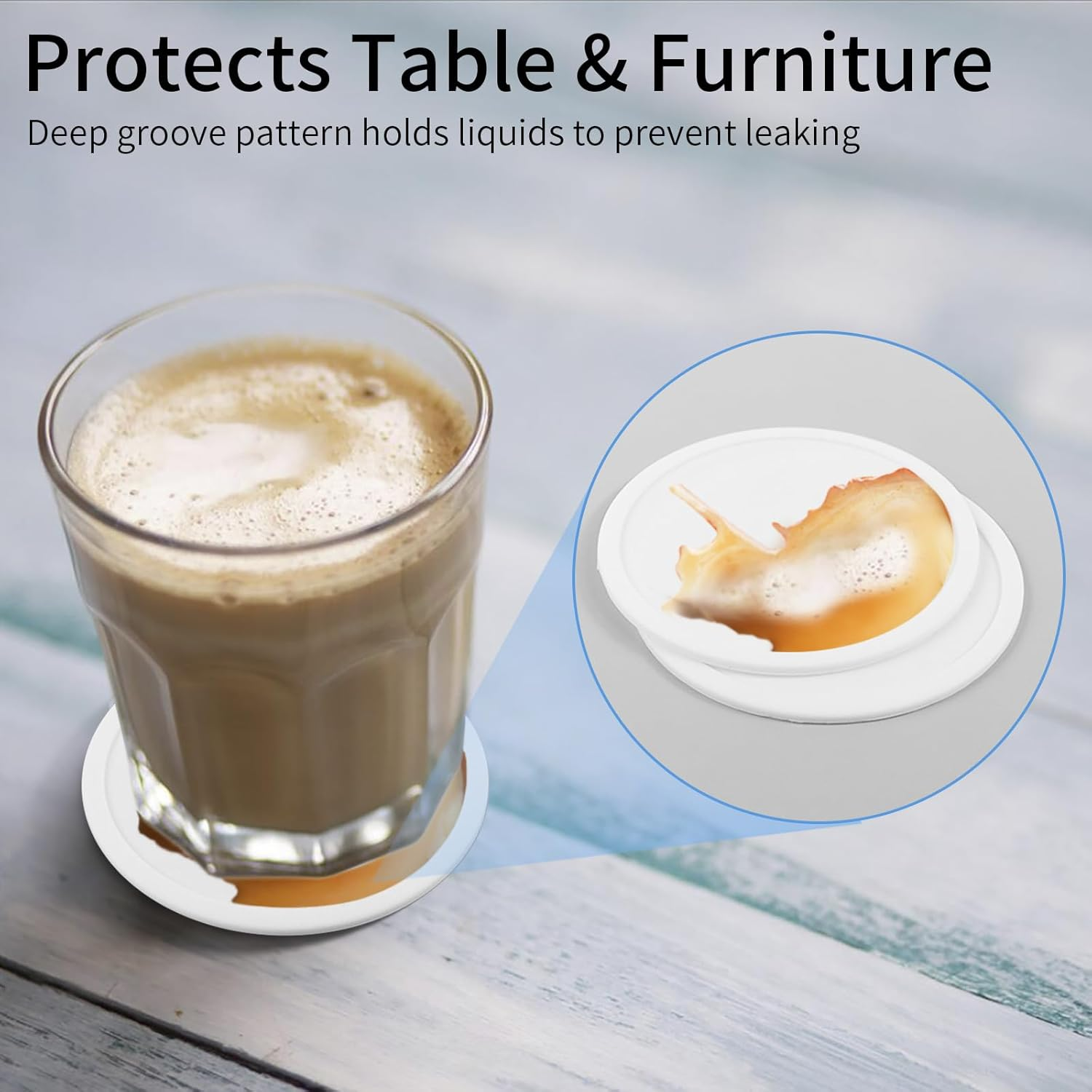 5-Pack White Silicone round Coasters - Non-Slip Drink Coasters for Dining Table & Desk image number 4