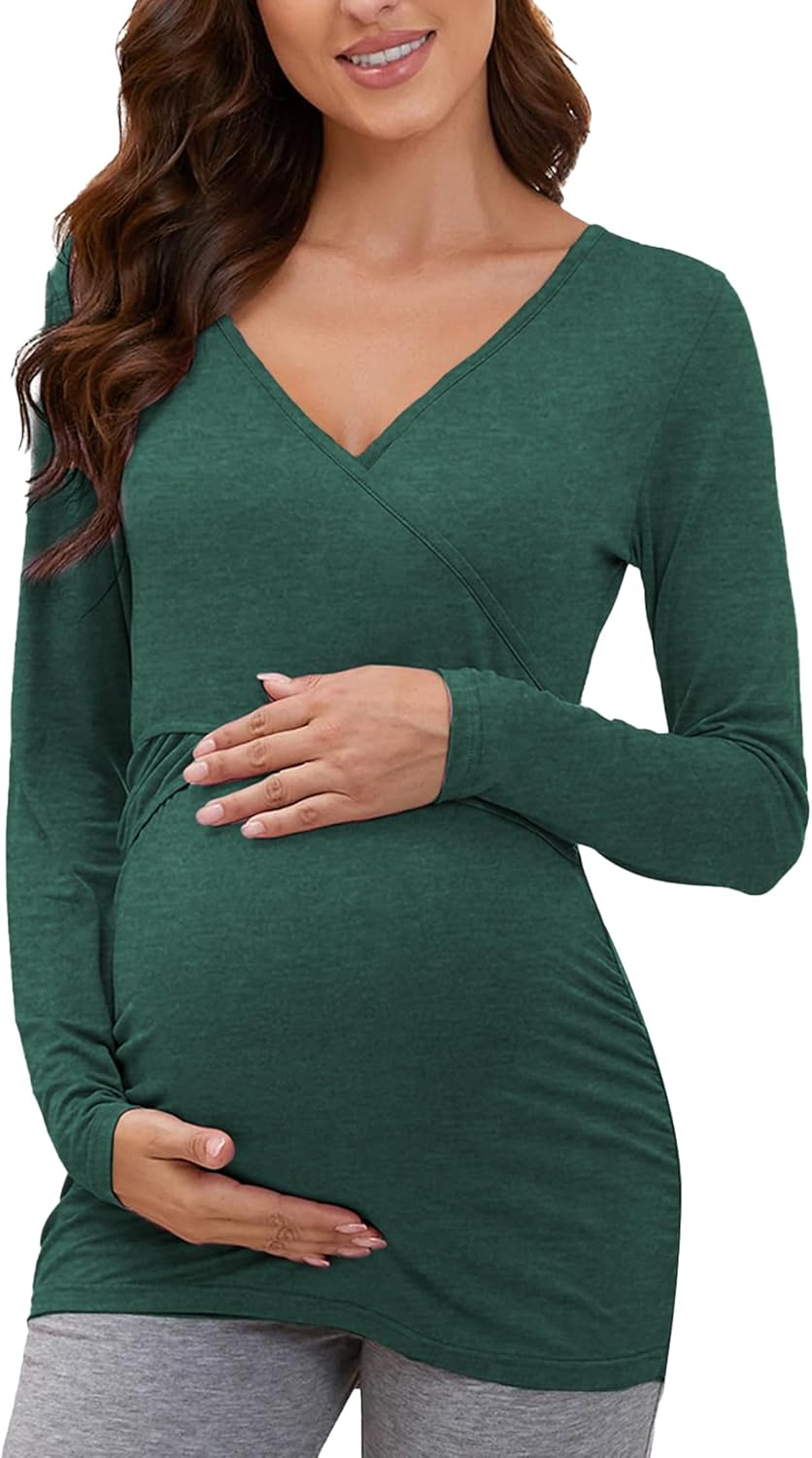 Glampunch Women'S Maternity Tops Long Sleeve Wrap Cross V Neck Nursing Tops for Breastfeeding Tee Shirts
