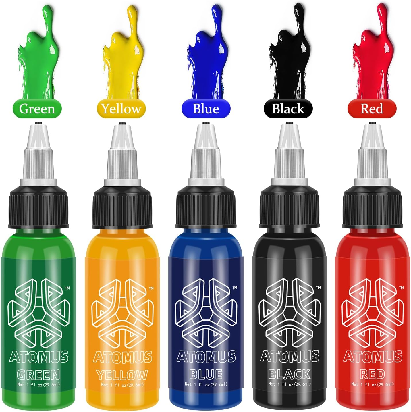 ATOMUS Tattoo Ink 5 Colors 1Oz 30Ml Tattoo Supply Black Pigment Natural Plant Tattoo Ink Pigment Permanent Makeup Tattoos Pigment image number 3