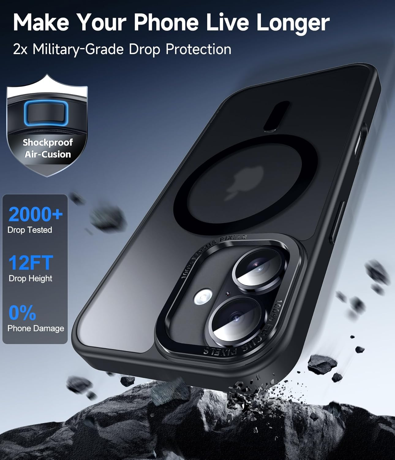 Leyi for Iphone-16 Case: Iphone 16 Screen Protector 2PCS [Effortless Buttons] Translucent Matte Slim Shockproof Soft Touch Cover Para Iphone 16 Phone, Black image number 4