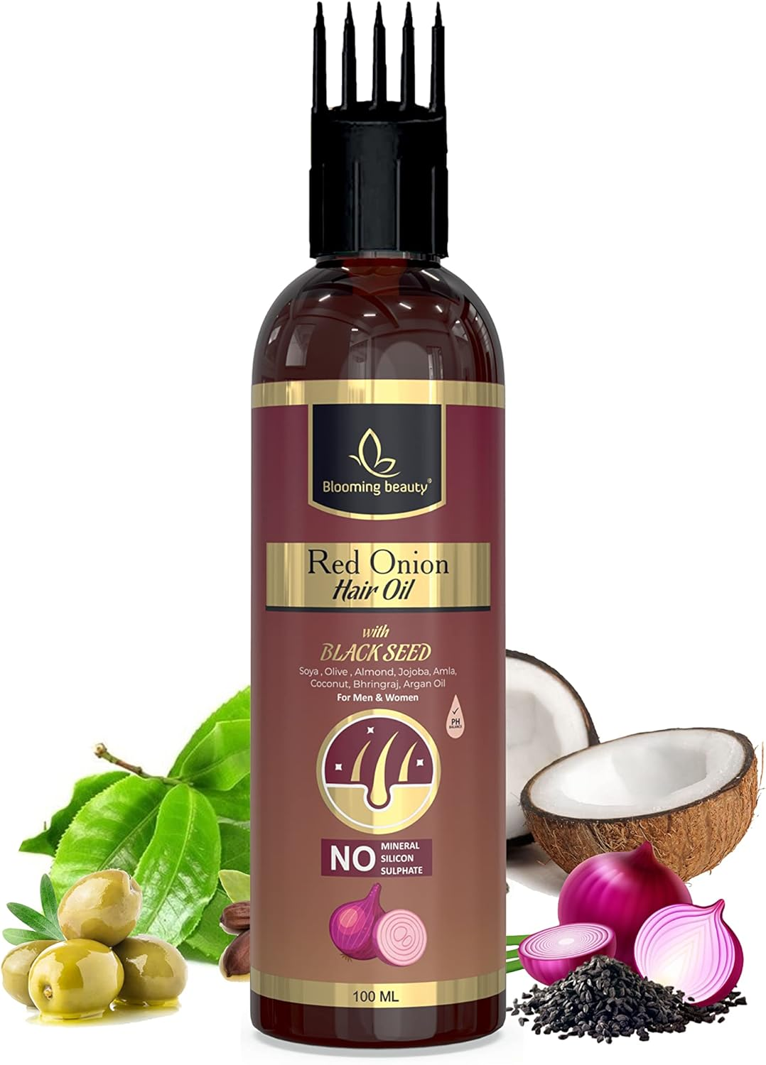 Blooming Beauty Onion Hair Oil for Hair Growth, anti Dandruff & Red Oninin | Onion Hair Oil for Anti-Dandruff, Long Hair, Hair Fall Controls, Baldness, Alopecia ,Hair Loss (100 Ml Comb Applicator ) image number 5