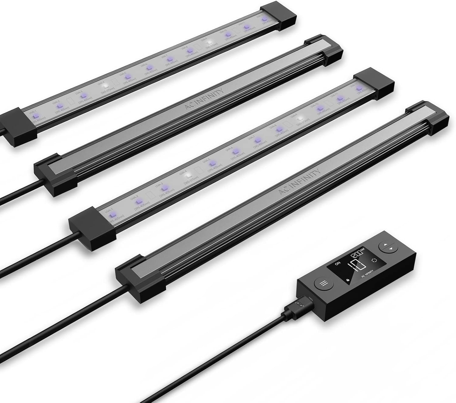 AC Infinity IONBEAM U4, Targeted Spectrum UV LED Grow Light Bars 11&rdquo;, 4-Bar Lighting Kit with 365Nm and 395Nm Diodes, Digital Dimming Schedule Controller, for Indoor Plants, Grow Tents, Greenhouses image number 4