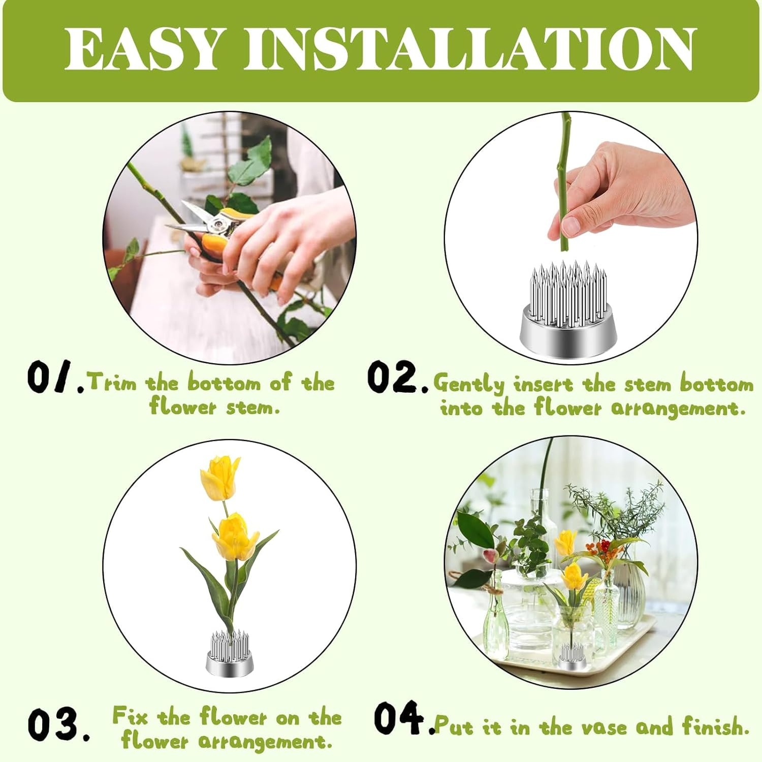 12 Pack Kenzan Ikebana Flower Frogs, 0.9 Inch Flower Spiky Frog Japanese Pin Frog, Sliver Floral Fixed Tools, Metal Arrangement Holder for Small Vase image number 6