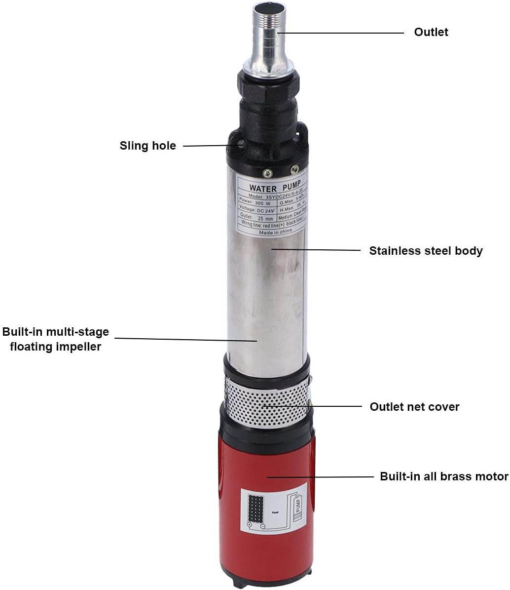 Deep Well Submersible Pump, DC 24V Solar Water Pump 114.8Ft Head Large Flow High Lift 5 M&sup3;/Hour Flow Rate, Submersible Deep Well Pump Battery Solar Brass Motor for Industrial and Home Use image number 6