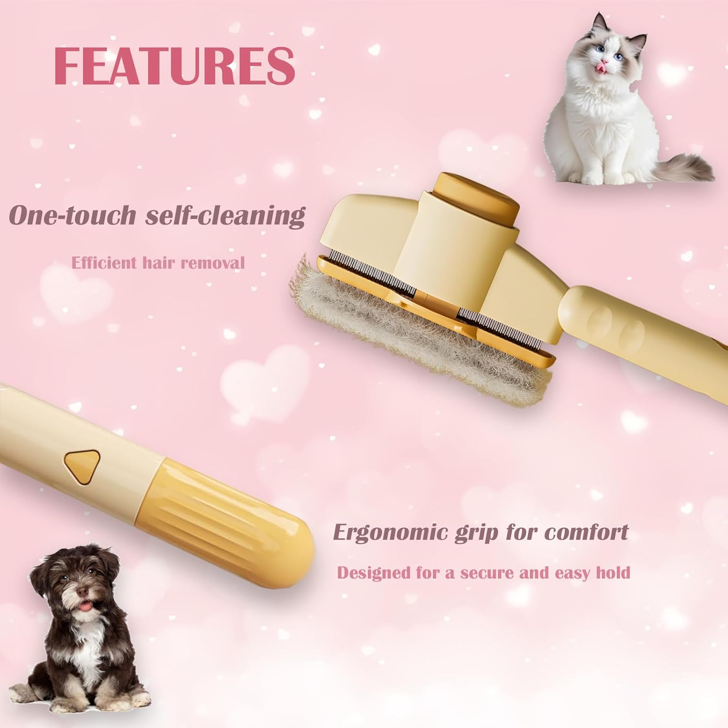Pet Hair Removal Comb Flea Comb, Cat Grooming Brush, One-Click Release Button Self-Cleaning Deshedding Cat Hair Removing Matted Fur Detangling Comb image number 4