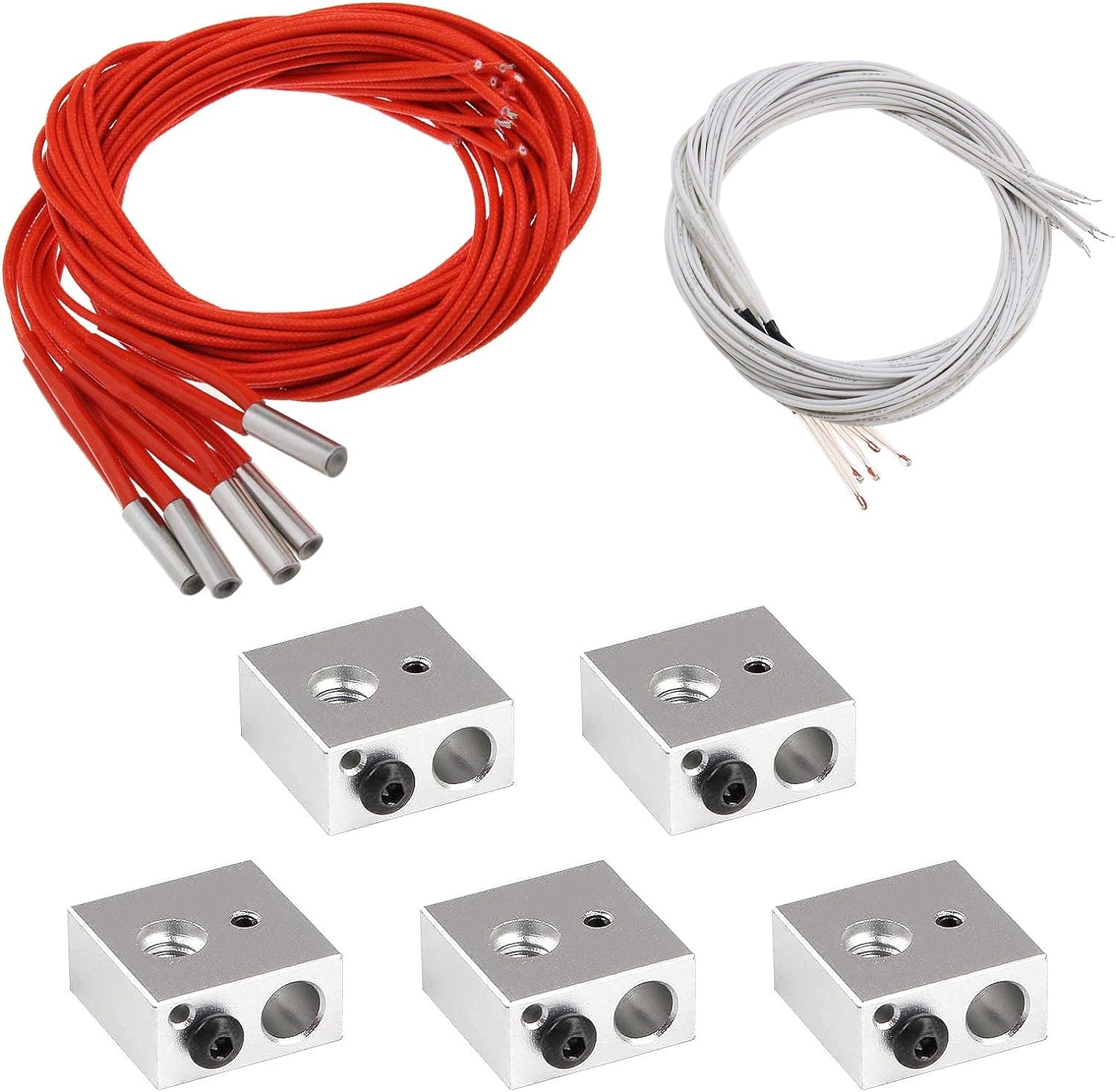 Emsea 3D Printer Aluminum Heater Block 12V40W Ceramic Cartridge Heater 6X20Mm Single-Head with Cable & NTC 100K Thermistor Assembly Tool Kit 15Pcs image number 1
