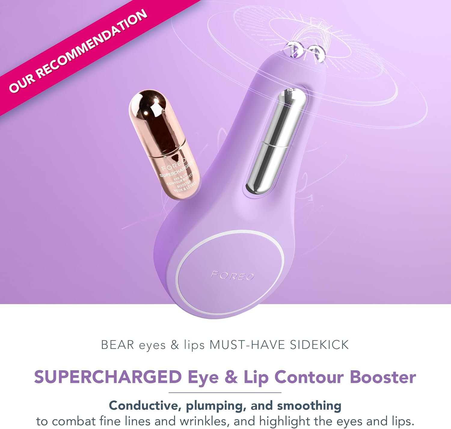 FOREO Bear 2 Eyes & Lips - Microcurrent Line Smoothing Instant Face Lift - - Eye Care Device - Brow Lift - Dark Circles under Eye Treatment & Lip Plumper Device - Firming Beauty Products - Lavender image number 2