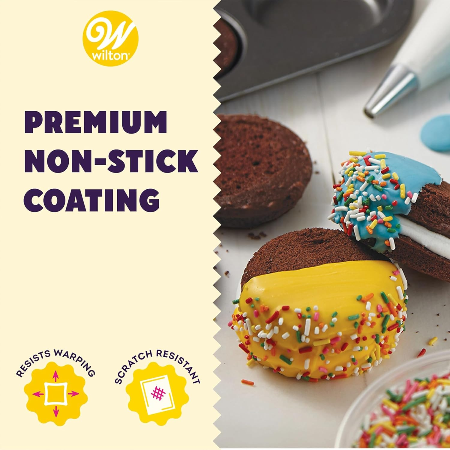 Wilton Perfect Results Premium Non-Stick Bakeware Muffin Top Pan - the Shallow Baking Cups Make Perfect Muffin Tops, Drop Cookies or Whoopie Pie Shells, 12-Cavity, Steel image number 1